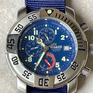 VISAGE men battery chronograph w/date water resistant 5ATM stainless steel